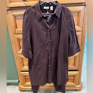 Apostrophe Dark Brown Linen Casual Button Down Tunic Capri Pants Set Sz 16